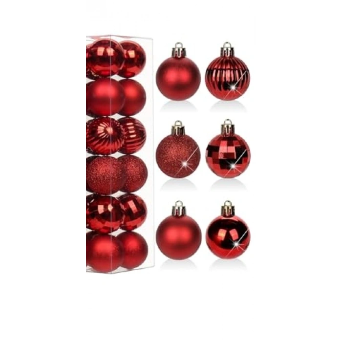 6 Adet Kırmızı 5 cm Yılbaşı Süs Topu