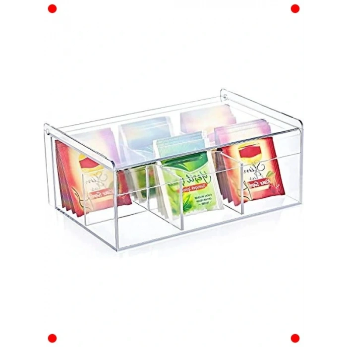 6 Bölmeli Kapaklı Akrilik Çay Poşeti Saklama Kutusu