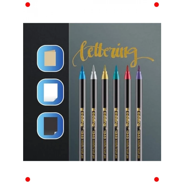 6lı Metalik Fırça Uçlu Keçeli Kalem Seti