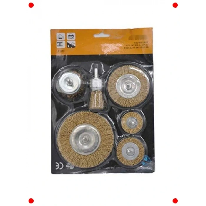 6lı Pimli Tel Fırça Seti - Pas, Yağ, Kir Sökücü