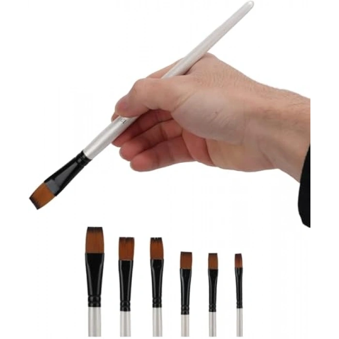 6 Parça Akrilik Resim Fırça Seti, Düz Uçlu ve Kullanışlı