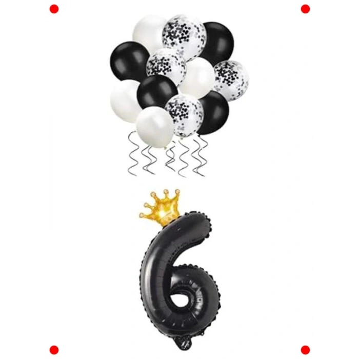 6 Rakam Siyah Balon ve Parti Seti