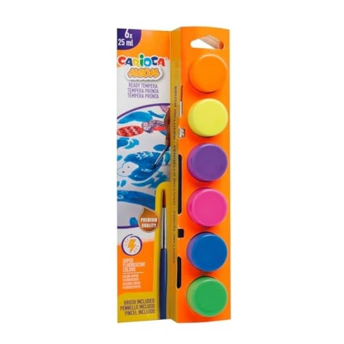 6 Renkli Fosforlu Tempera Seti, Yıkanabilir Fırçalı