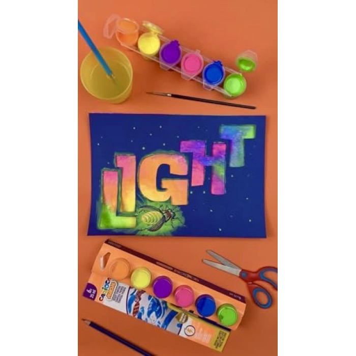 6 Renkli Fosforlu Tempera Seti, Yıkanabilir Fırçalı