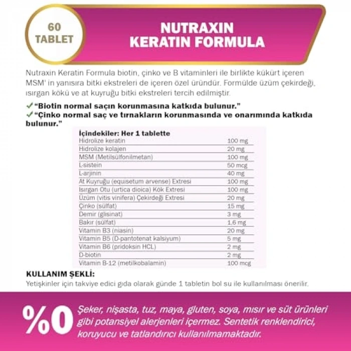 60 Tablet Keratin Takviye Edici Gıda