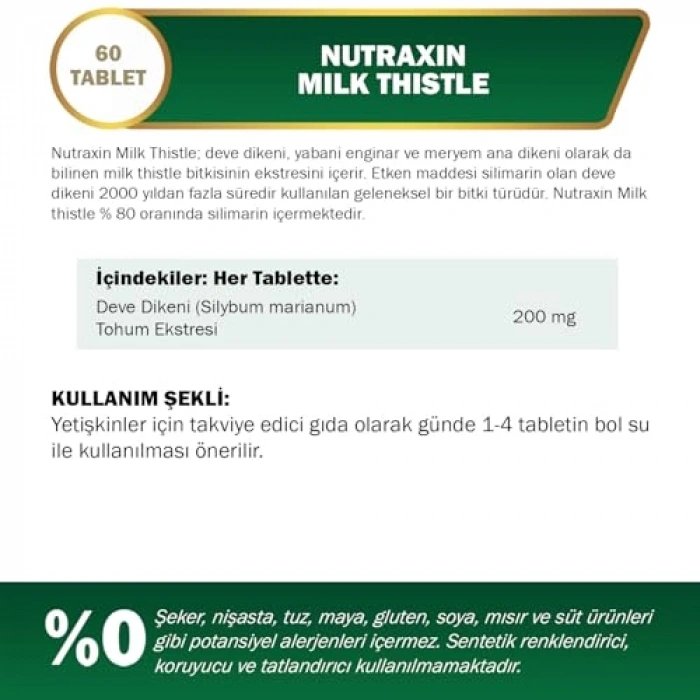 60 Tabletlik Herbal Milk Thistle Takviye Edici Gıda