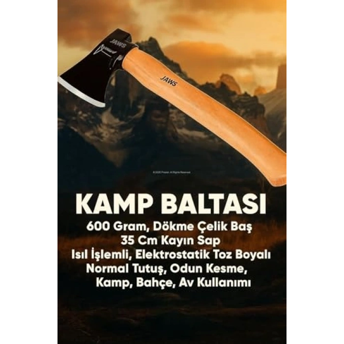 600 Gram Dökme Çelik Başlı Kamp Baltası - Odun Kesme İçin