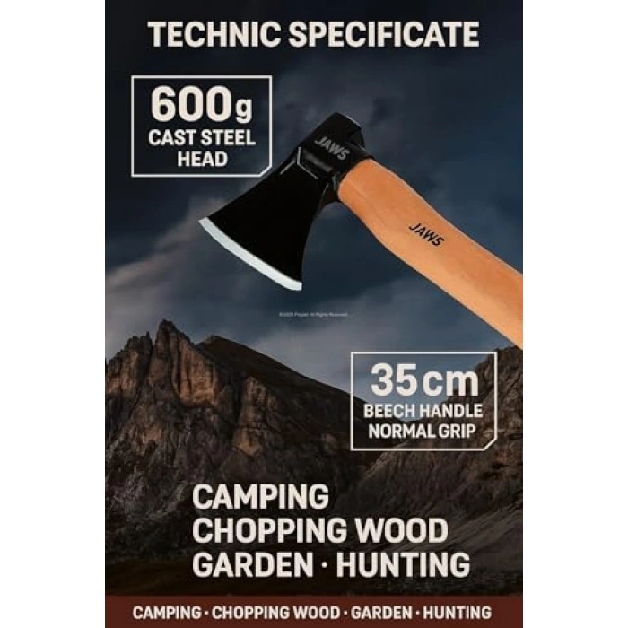 600 Gram Dökme Çelik Başlı Kamp Baltası - Odun Kesme İçin