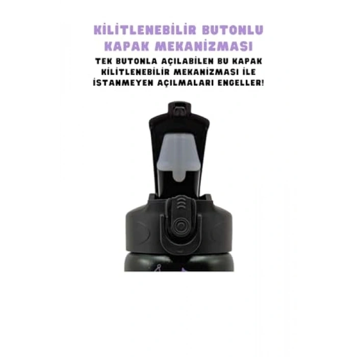 600ml Paslanmaz Çelik Termos, Kilitlenebilir Kapak ve Siyah