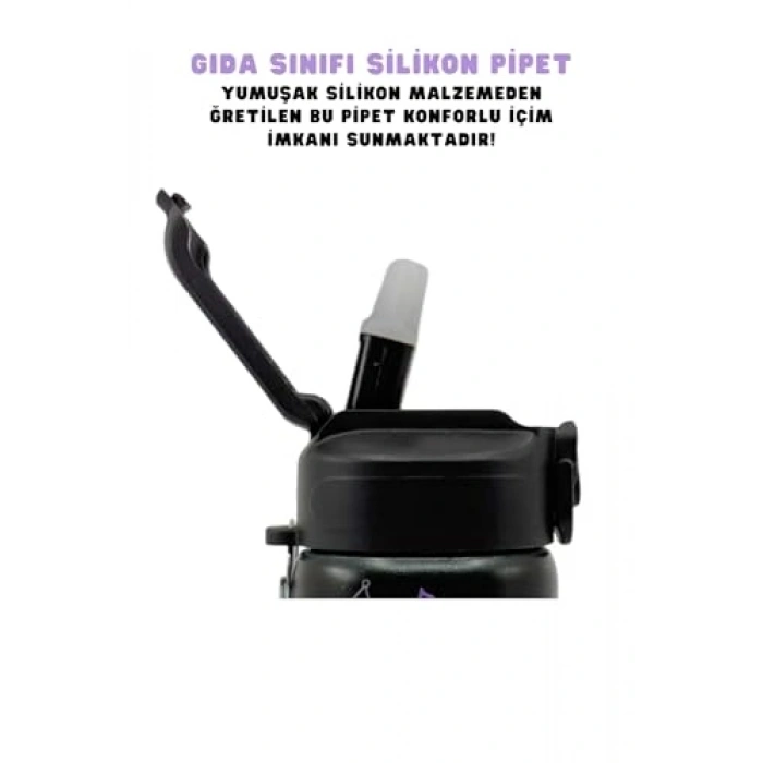 600ml Paslanmaz Çelik Termos, Kilitlenebilir Kapak ve Siyah