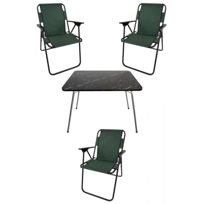 60X80 Granit Desenli Katlanır Masa ve Sandalye Seti