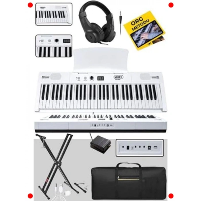 61 Tuşlu Dijital Org Seti, Hassas Tuşlar, Bluetooth, USB