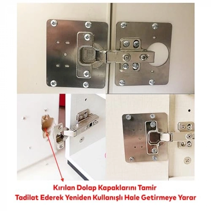 6,5x9 cm Boyutunda Dolap Kapak Onarım Kiti, Pratik Menteşe Seti
