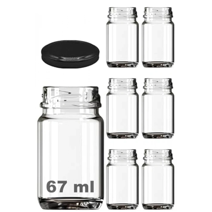 67 ml Şeffaf Kavanoz Seti, Metal Kapaklı, 6 Adet