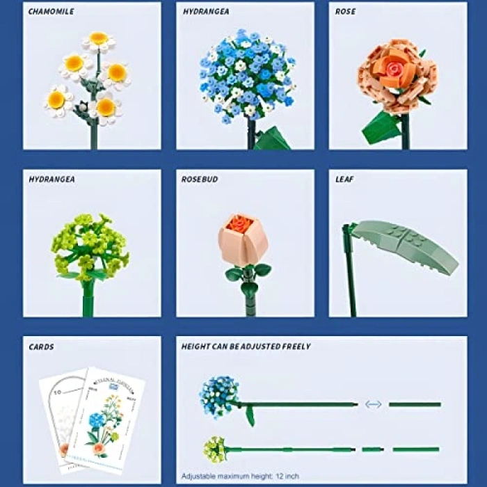 680 Parça Yapay Çiçek Buketi Yapı Seti, 8-12 Yaş Arası İçin