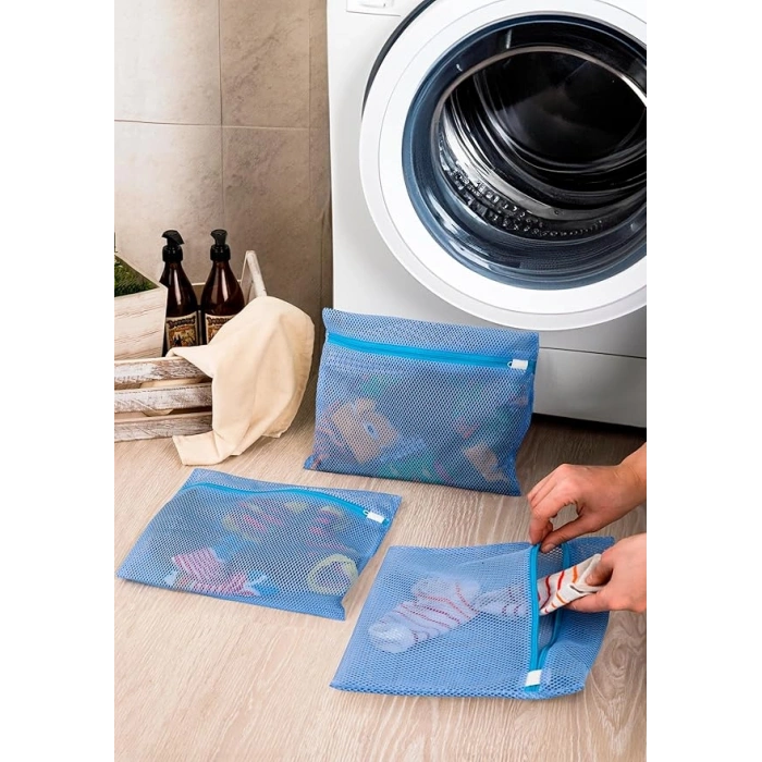 3 Adet Bebek ve Çocuk Çorap Yıkama Filesi Mavi