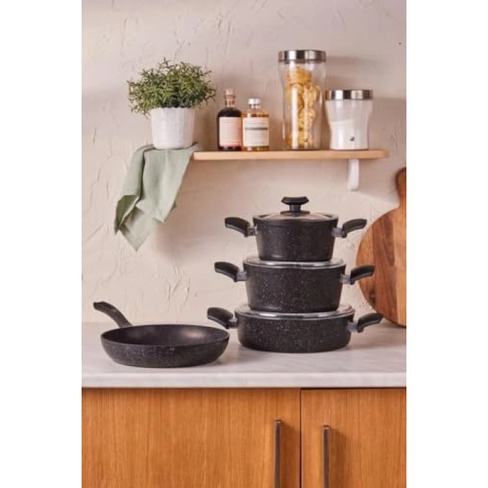 7 Parça Granit Tencere Seti, Black Renkli, Kaliteli Malzeme