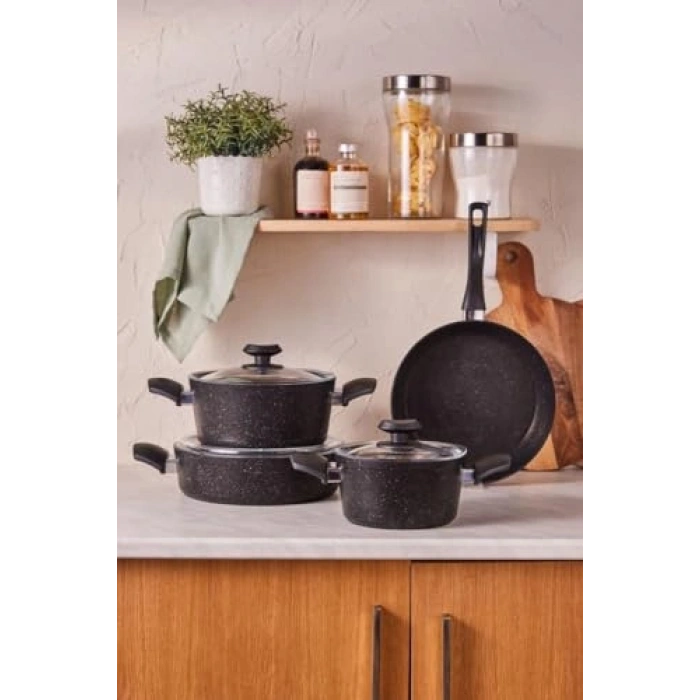7 Parça Granit Tencere Seti, Black Renkli, Kaliteli Malzeme
