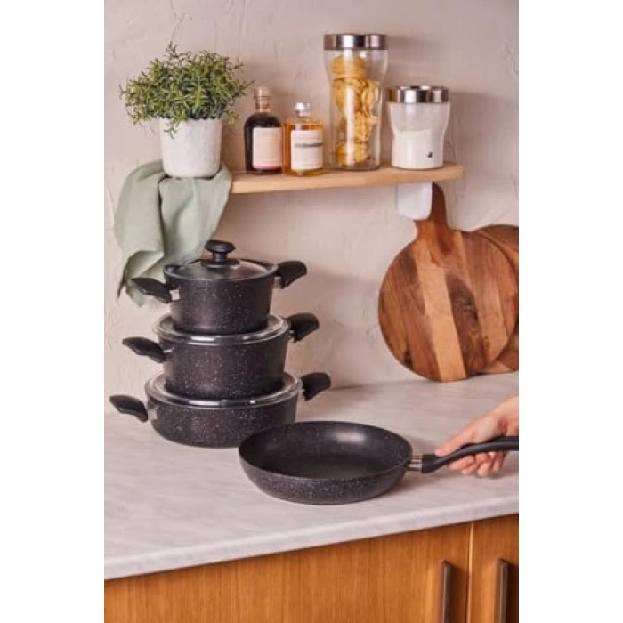 7 Parça Granit Tencere Seti, Black Renkli, Kaliteli Malzeme