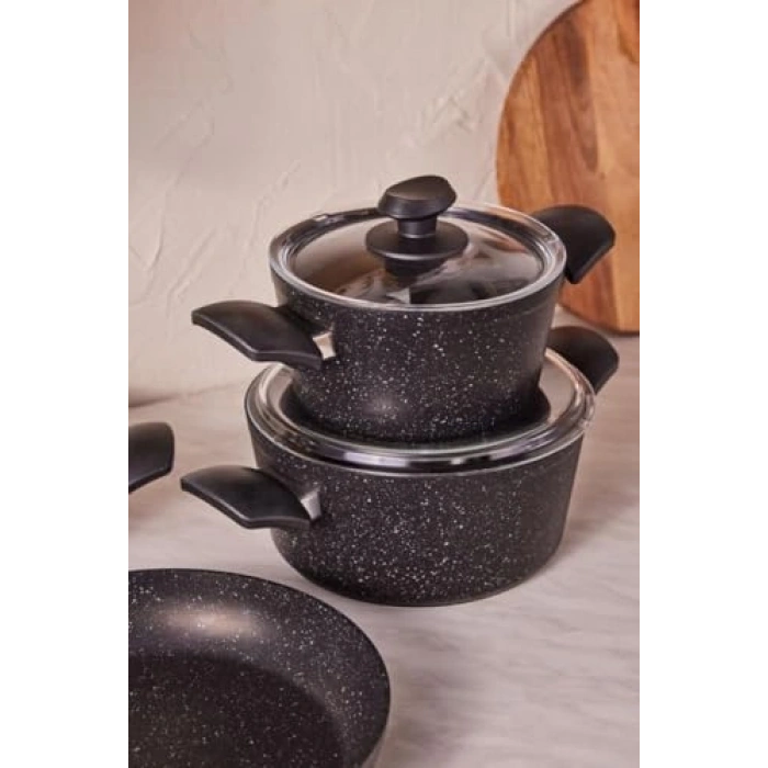 7 Parça Granit Tencere Seti, Black Renkli, Kaliteli Malzeme