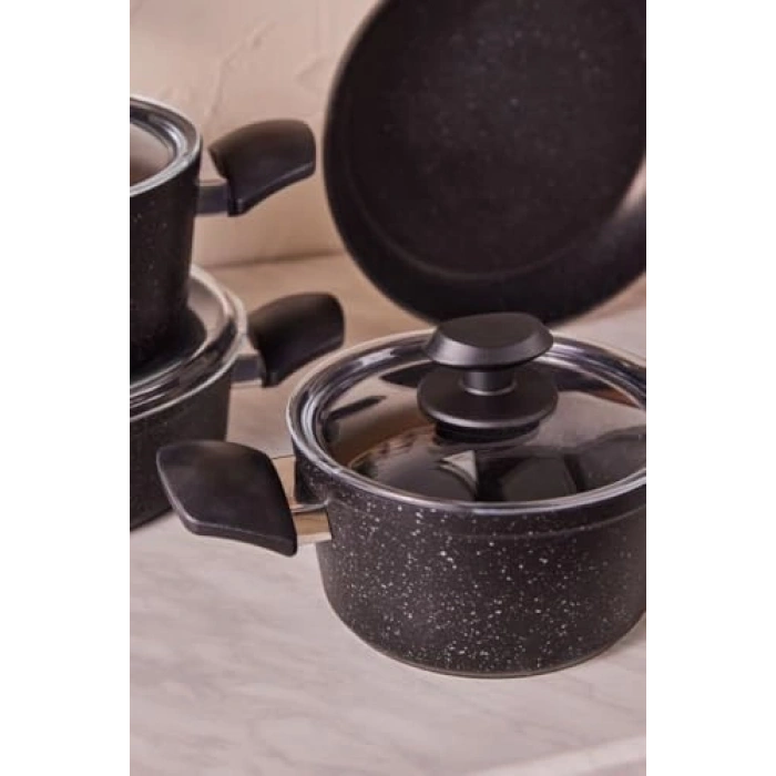 7 Parça Granit Tencere Seti, Black Renkli, Kaliteli Malzeme