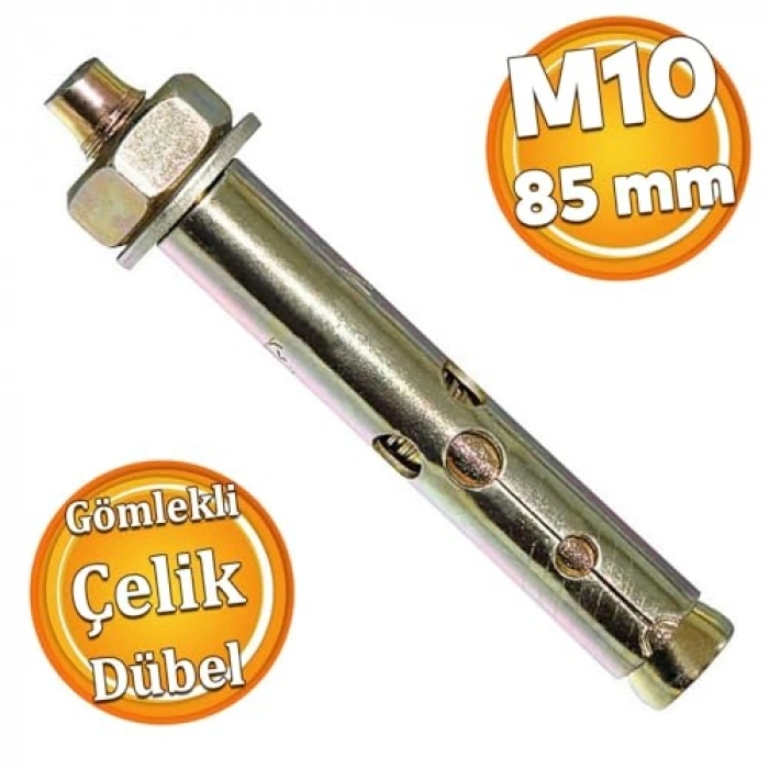8 Adet Çelik Dübel, M10x85 mm, Raf Montajı İçin Uygun