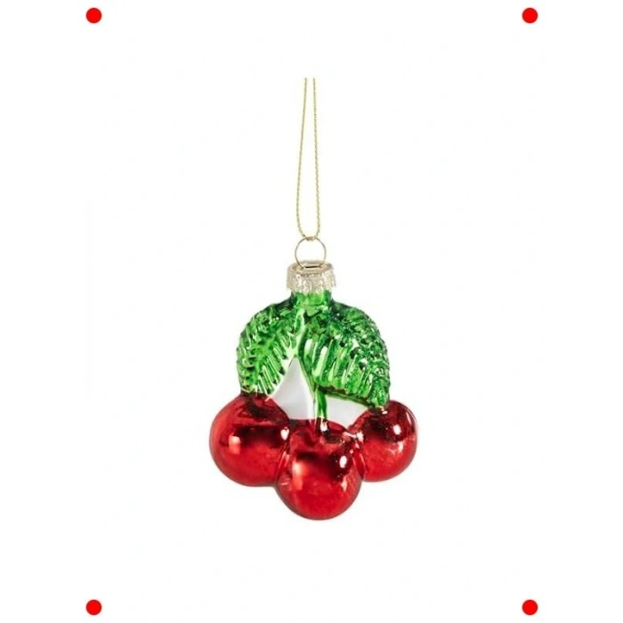 8 cm Vişne Tasarımlı Dekoratif Ağaç Süsü