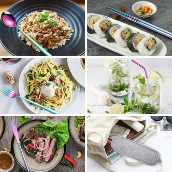 8 Parça Çantalı Paslanmaz Çelik Yolculuk Seti