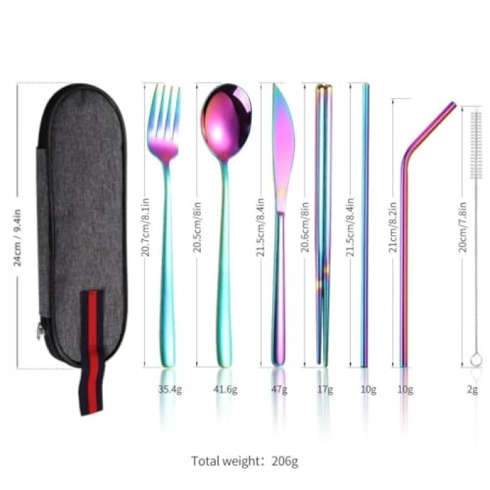 8 Parça Çantalı Paslanmaz Çelik Yolculuk Seti