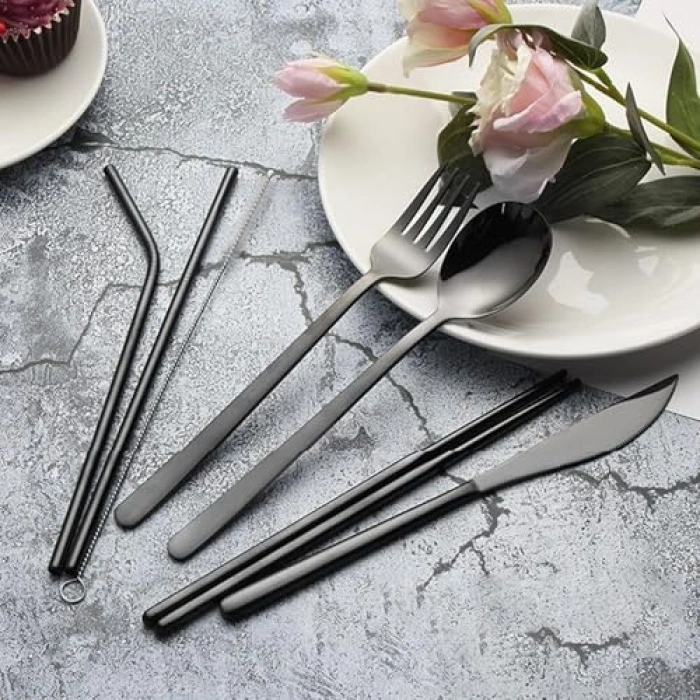 8 parça çantalı yolculuk seti, paslanmaz çelik