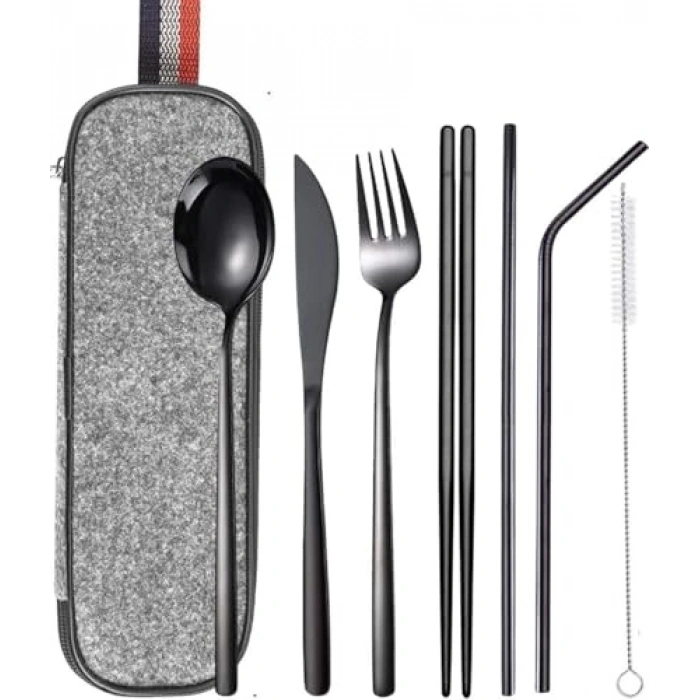 8 parça çantalı yolculuk seti, paslanmaz çelik