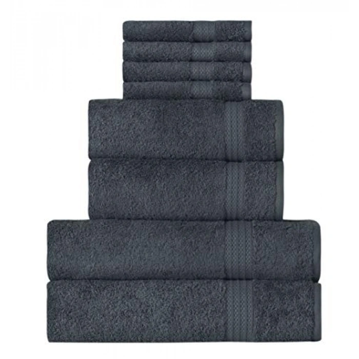 8 Parça Lüks Banyo Havlusu Seti, Gri Renkli