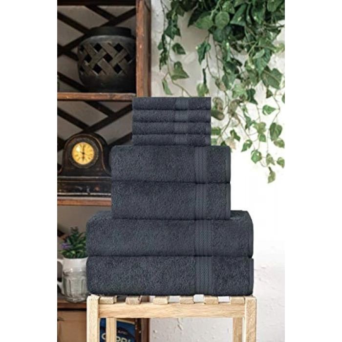 8 Parça Lüks Banyo Havlusu Seti, Gri Renkli