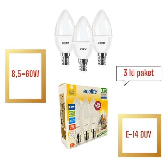 8.5W LED Mum Ampul, 3000K Sarı Işık ile Enerji Tasarrufu