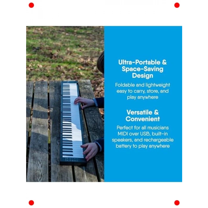 88 Tuş Katlanır Dijital Piyano (USB MIDI, Şarjlı Pil)