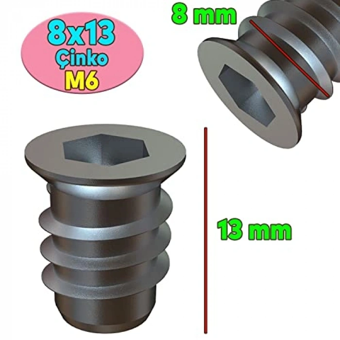 8x13 mm Çinko Metal Dübel - 50 Adet Paket