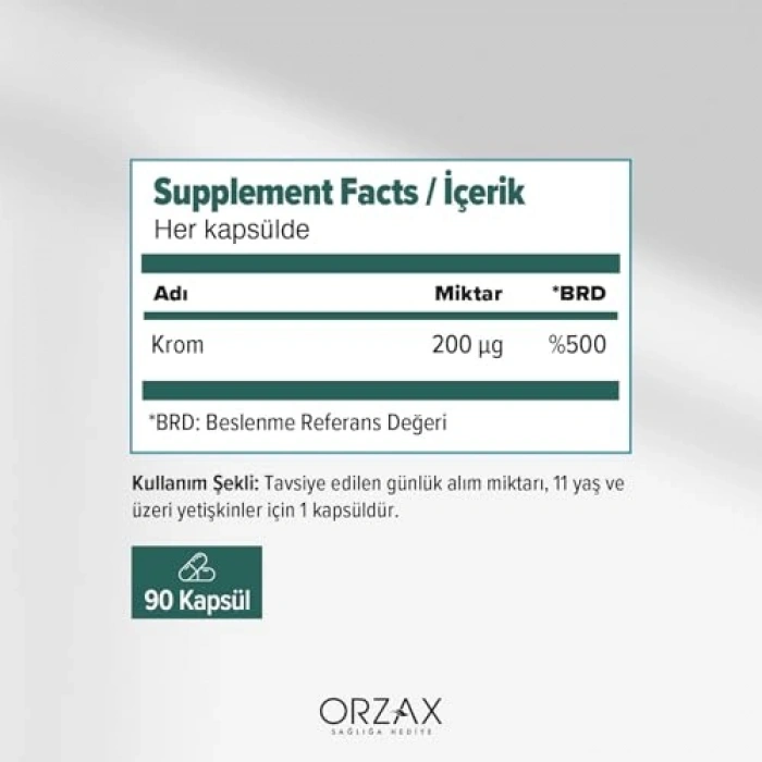 90 Kapsül Krom Pikolinat Takviye Edici Gıda