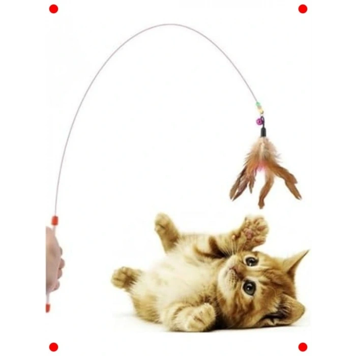 90cm Renkli Tüylü İnteraktif Kedi Oyun Oltası