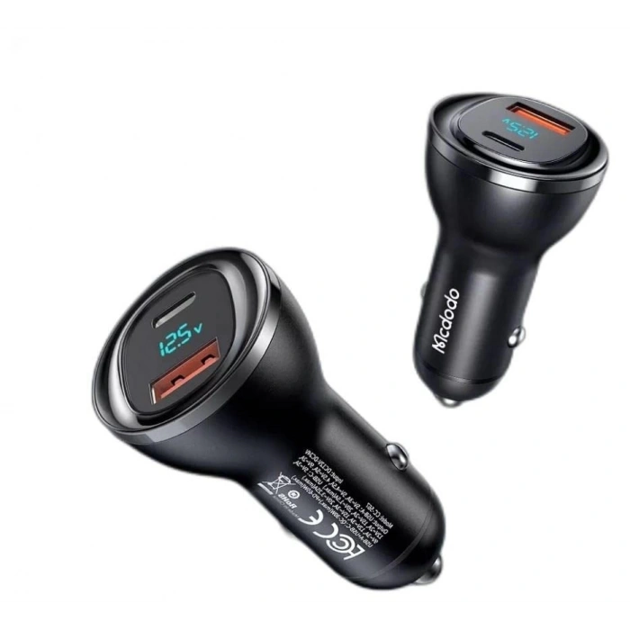 95W Araç Çakmak Şarjı, Dijital Göstergeli, Type-C ve USB Girişi