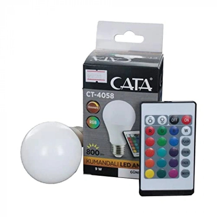 9W Uzaktan Kumandalı RGB LED Ampul, E27 Duy