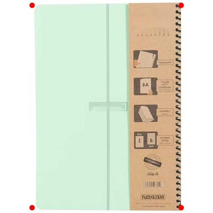 A4 5 Konulu Spiralli Defter - Yeşil Pastel