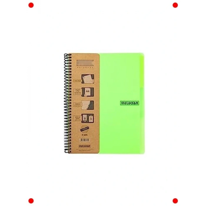 A4 Çok Konulu Spiralli Defter - PP Kapak, 180 Yaprak, Yeşil