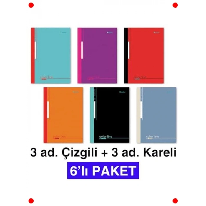 A4 Dikişli Okul Defteri Seti - 6lı (Çizgili/Kareli)