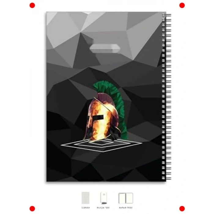 A4 Kareli Defter - 200 Sayfa, Kask Desenli