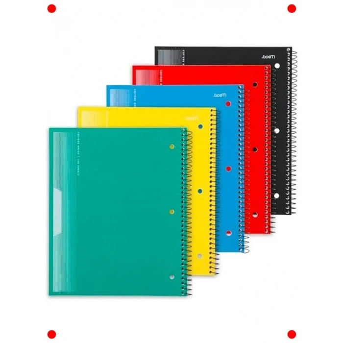 A4 Kolej Çizgili Spiral Defter Seti - 5 Renkli Paket