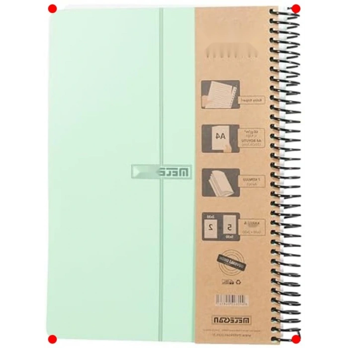 A4 Pastel Yeşil 7 Bölmeli Spiralli Defter (210 Yaprak)