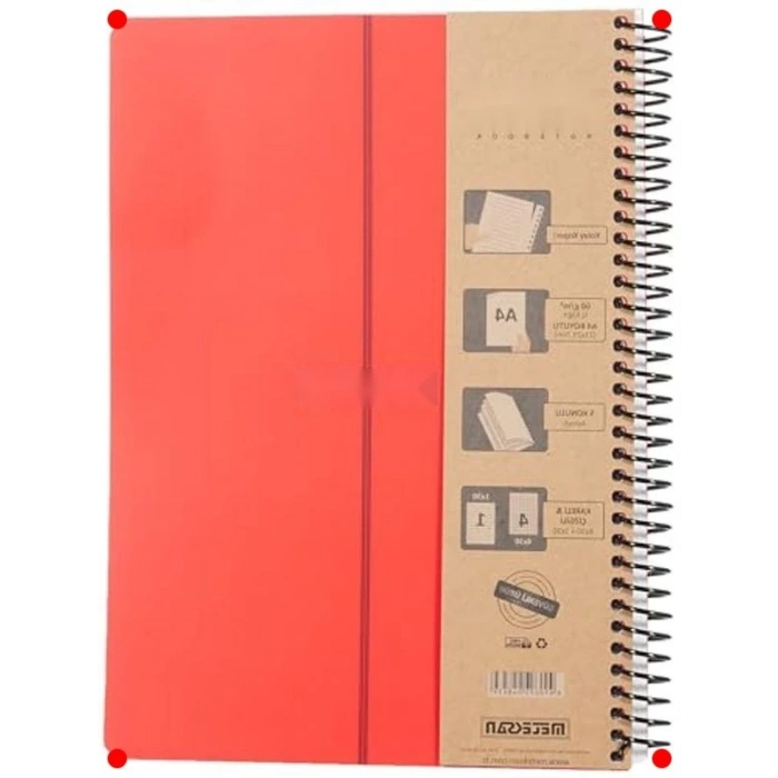 A4 Spiralli 5 Konulu Defter, Kırmızı (4 Kareli, 1 Çizgili)