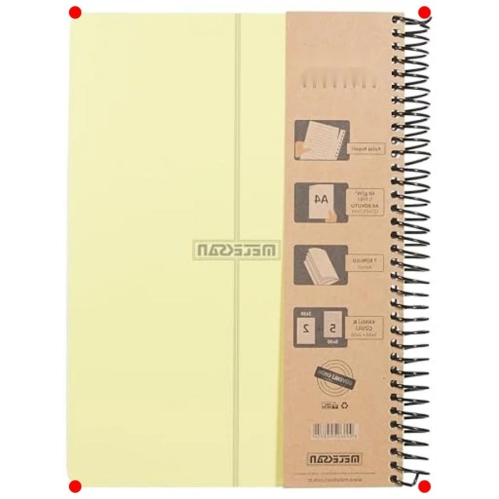 A4 Spiralli Çok Konulu Defter, Pastel Sarı, 210 Yaprak
