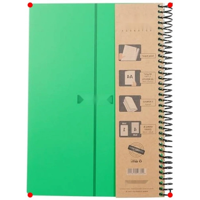 A4 Spiralli Ders Defteri - 5 Konulu, Yeşil