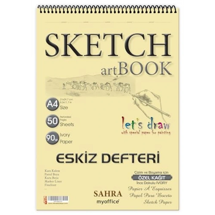 A4 Spiralli Eskiz Defteri, 50 Yaprak, 90 gr Kağıt